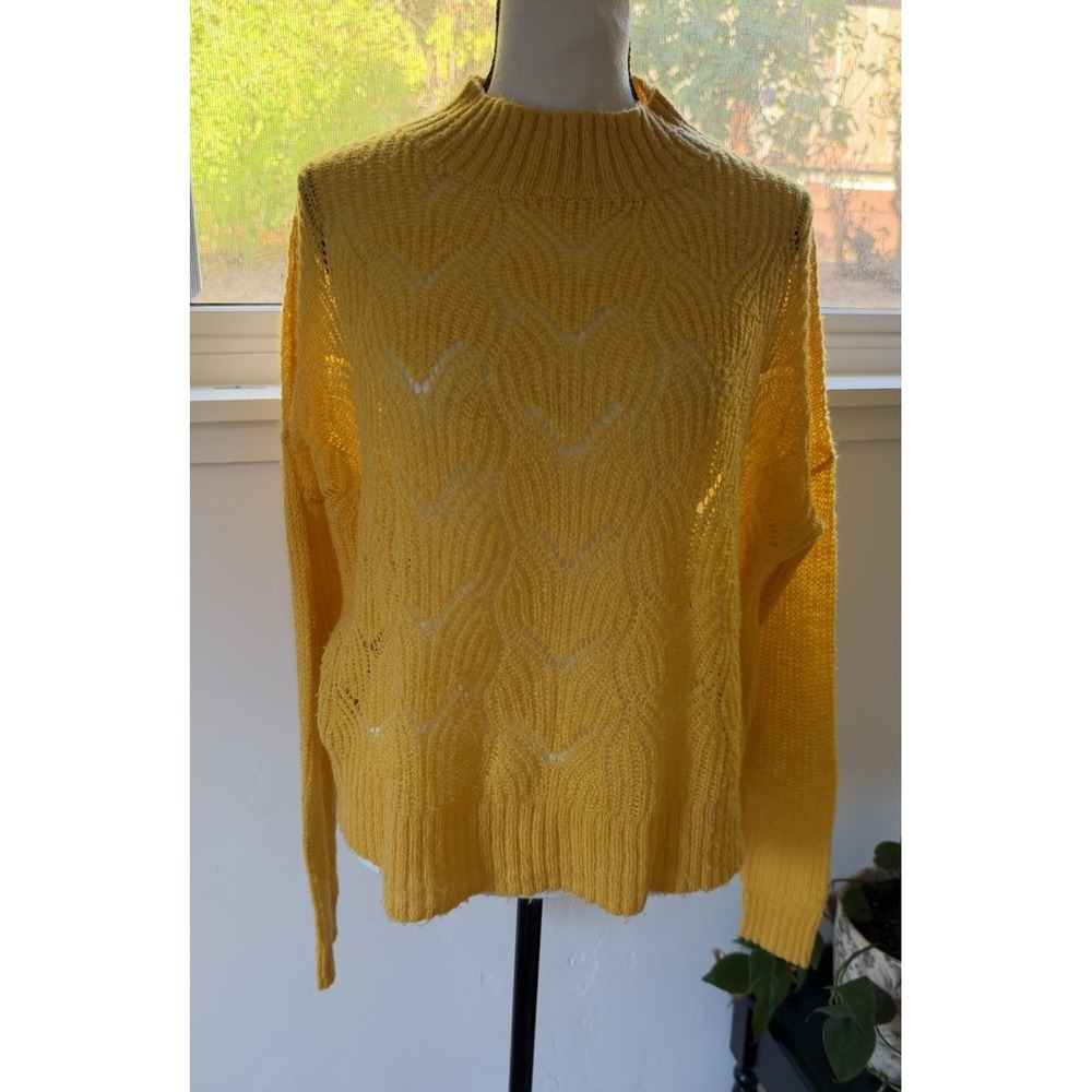 BP. Pointelle Knit Sweater Womens Small Yellow Mock Neck